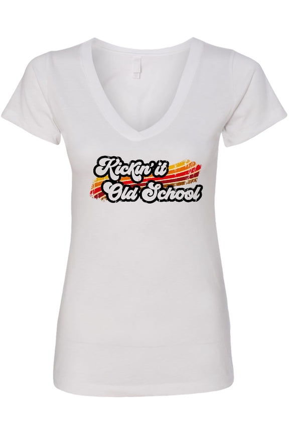 Kickin' It Old School with Weathered Retro Stripe Women's V-Neck T-Shirt