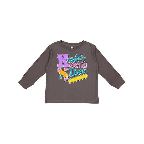 Inktastic Kindergarten Diva with Pencil and Ruler Girls Long Sleeve Toddler T-Shirt