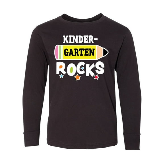 Inktastic Kindergarten Rocks with Pencil and Stars Long Sleeve Youth T-Shirt
