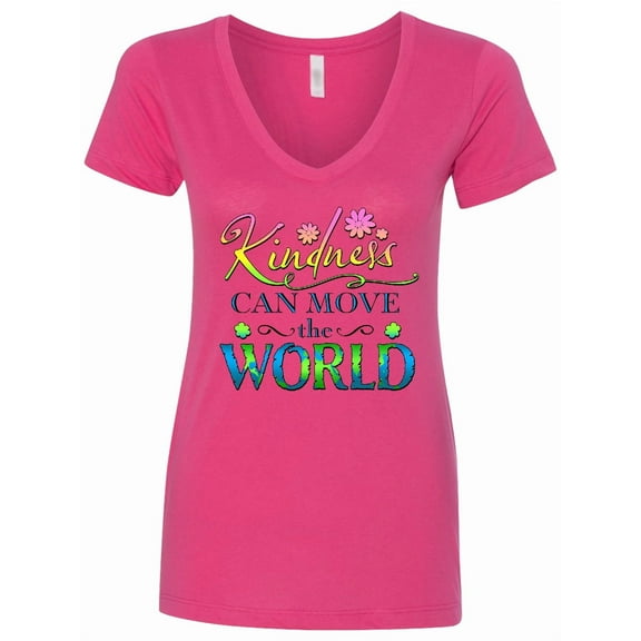 Inktastic Kindness Can Move the World with Flowers Women's V-Neck T-Shirt