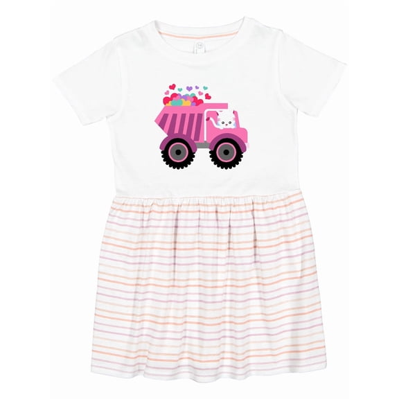 Inktastic Kitten Sending Some Love This Valentine's Day in Dump Truck Girls Toddler Dress