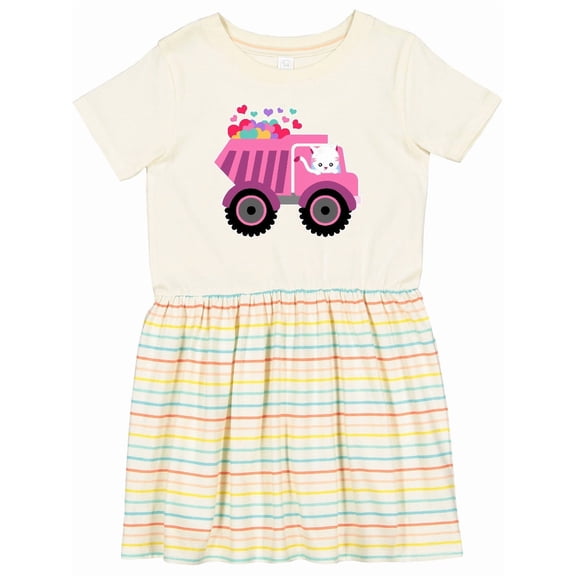 Inktastic Kitten Sending Some Love This Valentine's Day in Dump Truck Girls Toddler Dress