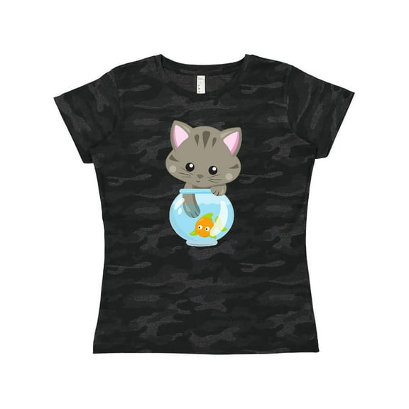 Inktastic Kitty And The Fish Bowl, Cute Little Cat, Fish Women's T-Shirt