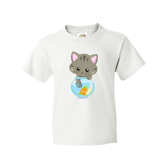 Inktastic Kitty And The Fish Bowl, Cute Little Cat, Fish Youth T-Shirt