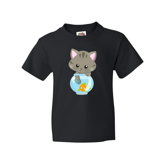 Inktastic Kitty And The Fish Bowl, Cute Little Cat, Fish Youth T-Shirt
