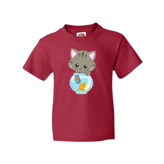 Inktastic Kitty And The Fish Bowl, Cute Little Cat, Fish Youth T-Shirt