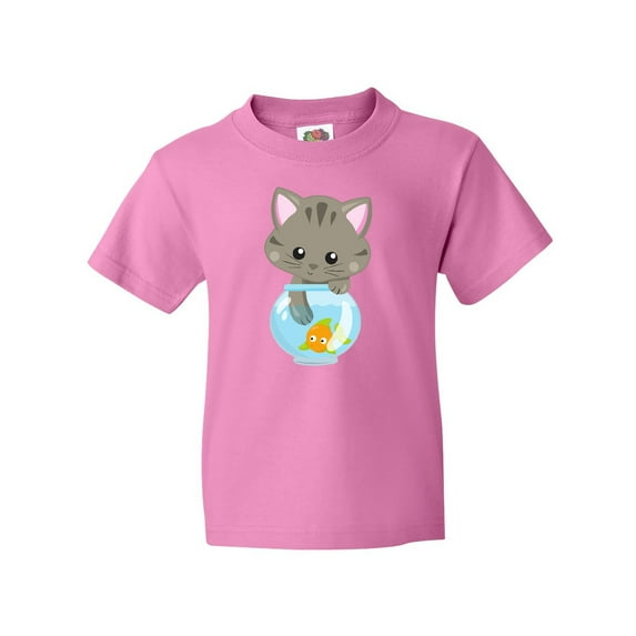 Inktastic Kitty And The Fish Bowl, Cute Little Cat, Fish Youth T-Shirt