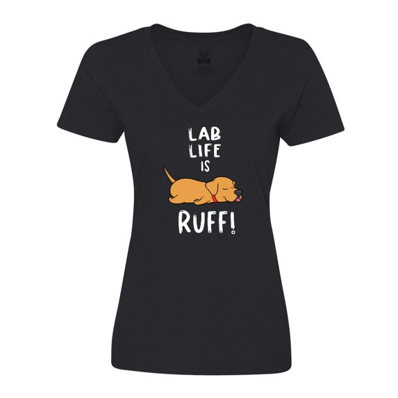Inktastic Lab Life is Ruff! Yellow Labrador Women's V-Neck T-Shirt