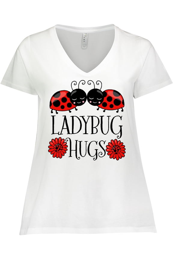 Ladybug Hugs Cute Pair of Ladybugs Women's Plus Size V-Neck T-Shirt