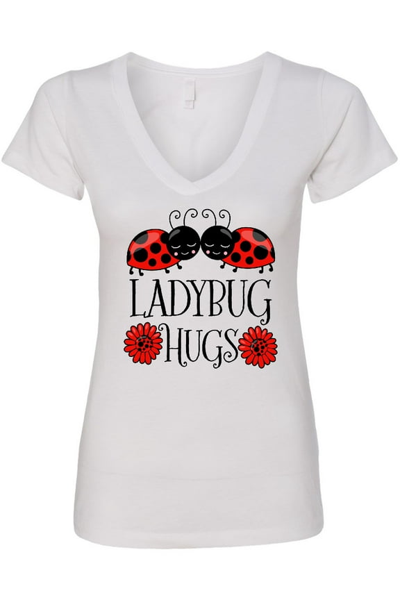 Ladybug Hugs Cute Pair of Ladybugs Women's V-Neck T-Shirt