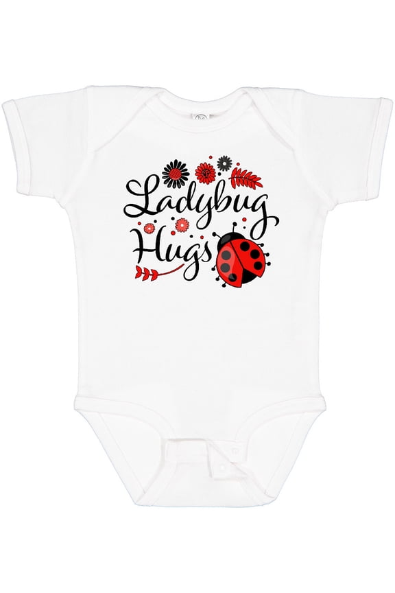 Ladybug Hugs with Cute Ladybug and Flowers Boys or Girls Baby Bodysuit