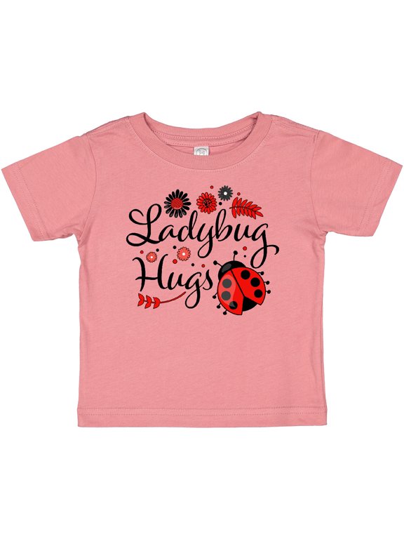 Ladybug Hugs with Cute Ladybug and Flowers Boys or Girls Baby T-Shirt