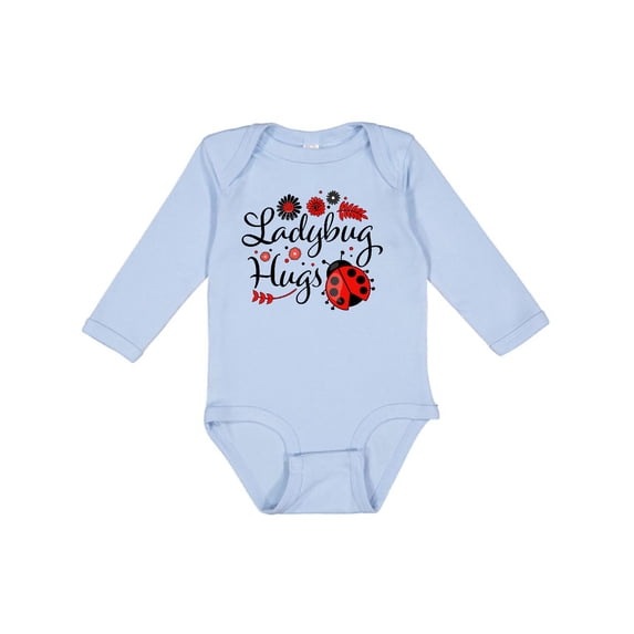 Inktastic Ladybug Hugs with Cute Ladybug and Flowers Boys or Girls Long Sleeve Baby Bodysuit