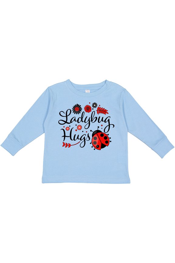 Ladybug Hugs with Cute Ladybug and Flowers Boys or Girls Long Sleeve Toddler T-Shirt