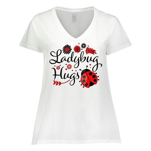Inktastic Ladybug Hugs with Cute Ladybug and Flowers Women's Plus Size V-Neck T-Shirt