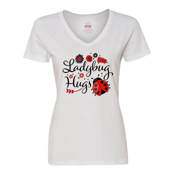 Inktastic Ladybug Hugs with Cute Ladybug and Flowers Women's V-Neck T-Shirt