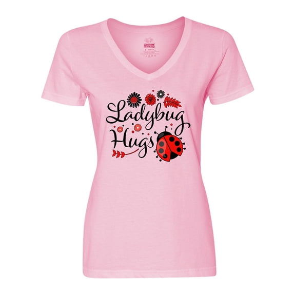 Inktastic Ladybug Hugs with Cute Ladybug and Flowers Women's V-Neck T-Shirt