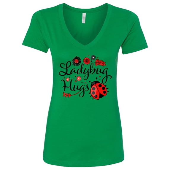 Inktastic Ladybug Hugs with Cute Ladybug and Flowers Women's V-Neck T-Shirt