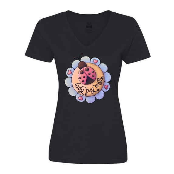 Inktastic Ladybug Hugs with Flower Women's V-Neck T-Shirt