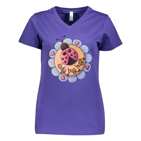 Inktastic Ladybug Hugs with Flower Women's V-Neck T-Shirt