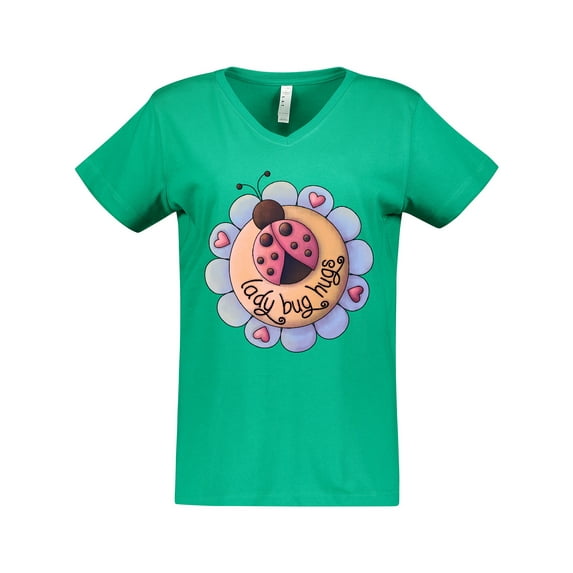Inktastic Ladybug Hugs with Flower Women's V-Neck T-Shirt