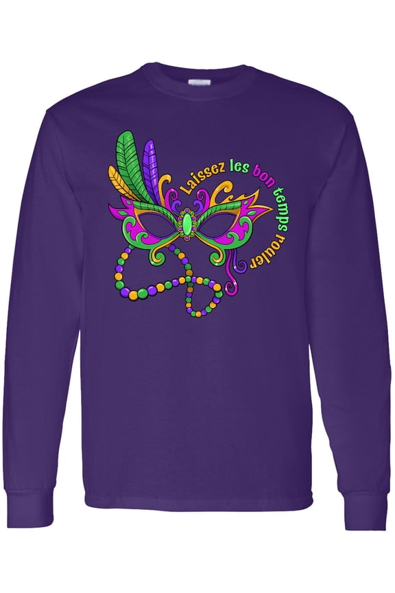 Laissez Les Bon Temps Rouler Mardi Gras Mask Long Sleeve T-Shirt