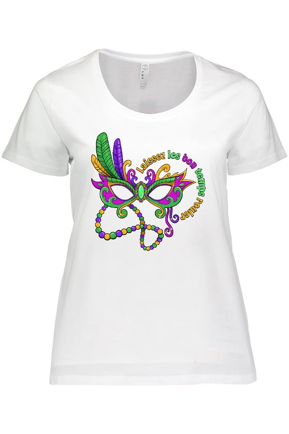 Laissez Les Bon Temps Rouler Mardi Gras Mask Women's Plus Size T-Shirt