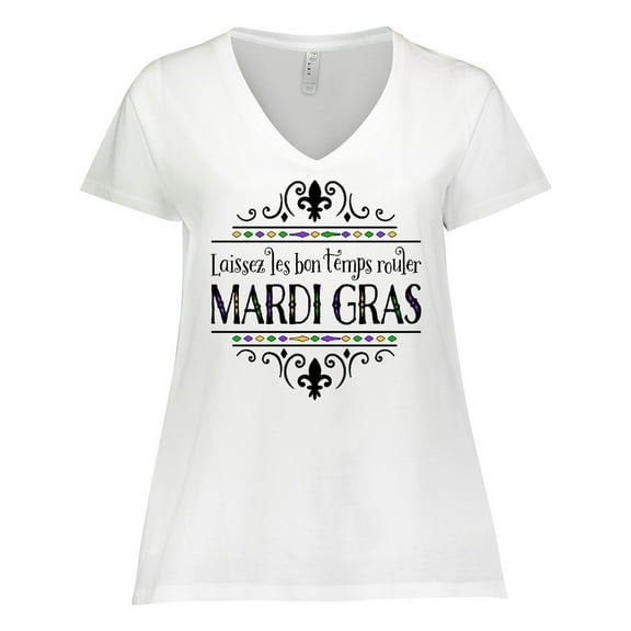 Inktastic Laissez Les Bon Temps Rouler Mardi Gras Women's Plus Size V-Neck T-Shirt