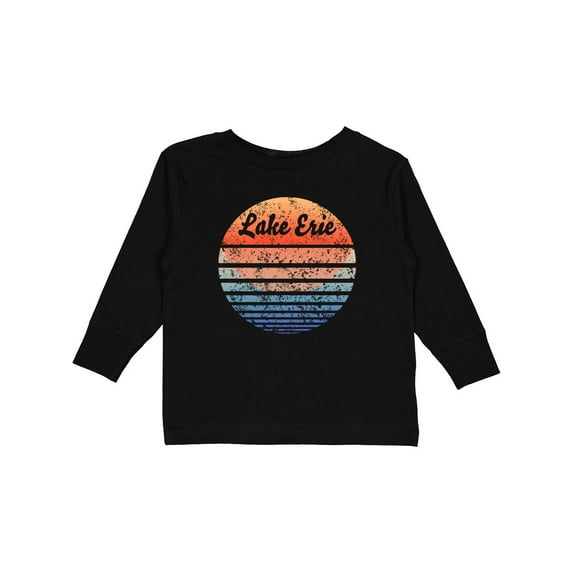 Inktastic Lake Erie Distressed Retro Sunset Boys or Girls Long Sleeve Toddler T-Shirt