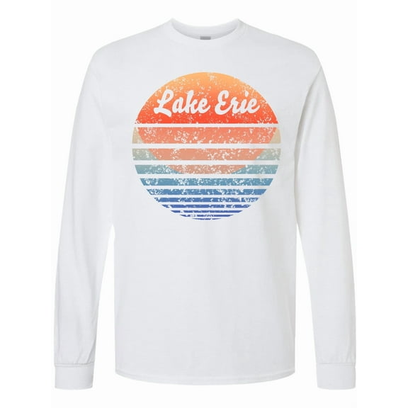 Inktastic Lake Erie Distressed Retro Sunset Long Sleeve T-Shirt