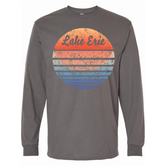 Inktastic Lake Erie Distressed Retro Sunset Long Sleeve T-Shirt