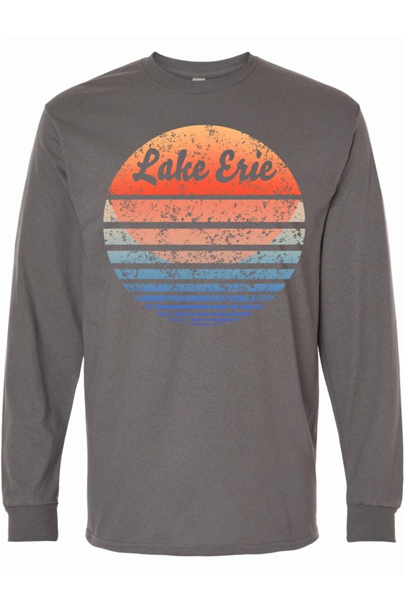 Lake Erie Distressed Retro Sunset Long Sleeve T-Shirt