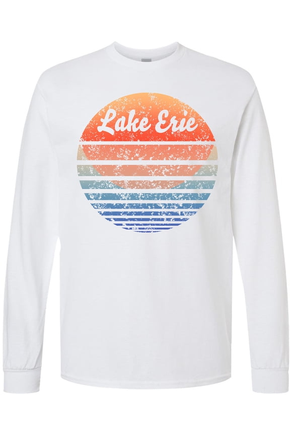 Lake Erie Distressed Retro Sunset Long Sleeve T-Shirt