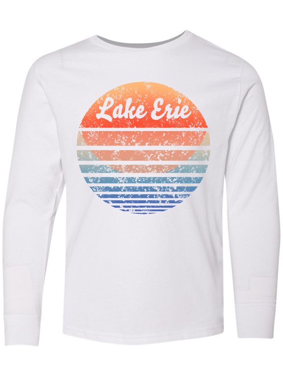 Lake Erie Distressed Retro Sunset Long Sleeve Youth T-Shirt
