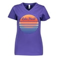 thumbnail image 1 of Inktastic Lake Placid Retro Sunset Women's V-Neck T-Shirt, 1 of 5
