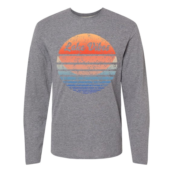 Inktastic Lake Vibes Distressed Retro Sunset Long Sleeve T-Shirt