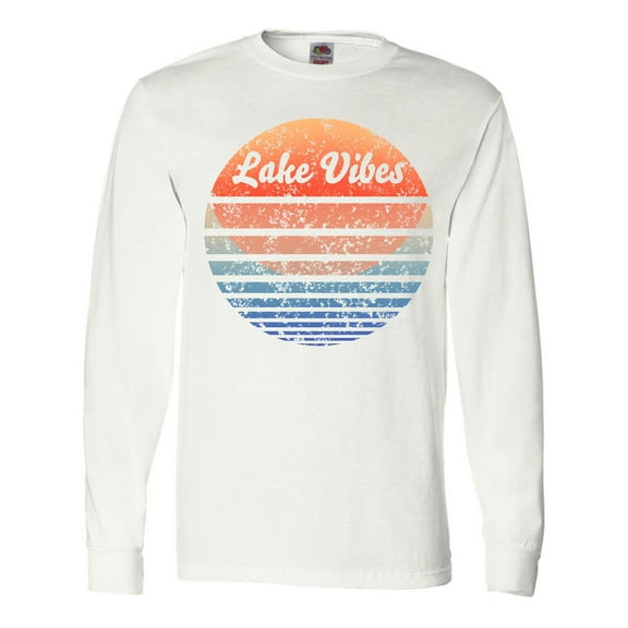 Inktastic Lake Vibes Distressed Retro Sunset Long Sleeve T-Shirt