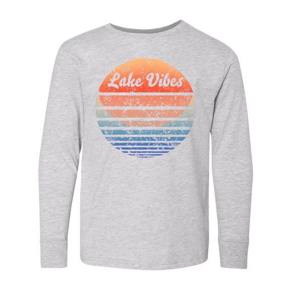 Inktastic Lake Vibes Distressed Retro Sunset Long Sleeve Youth T-Shirt