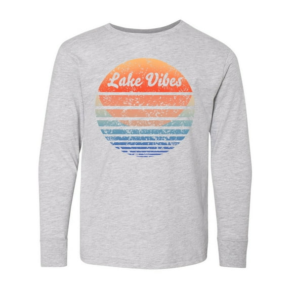 Inktastic Lake Vibes Distressed Retro Sunset Long Sleeve Youth T-Shirt
