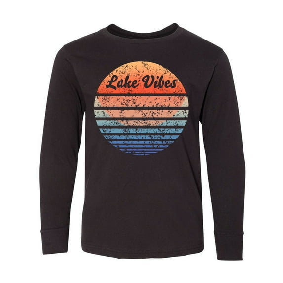 Inktastic Lake Vibes Distressed Retro Sunset Long Sleeve Youth T-Shirt