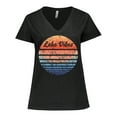 thumbnail image 1 of Inktastic Lake Vibes Distressed Retro Sunset Women's Plus Size V-Neck T-Shirt, 1 of 5