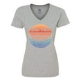 thumbnail image 1 of Inktastic Lake Vibes Distressed Retro Sunset Women's V-Neck T-Shirt, 1 of 5