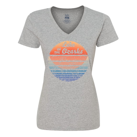 Inktastic Lake of the Ozarks Distressed Retro Sunset Women's V-Neck T-Shirt