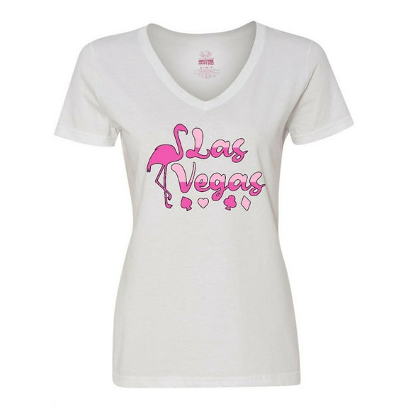 Inktastic Las Vegas- Flamingo Silhouette in Pink Women's V-Neck T-Shirt