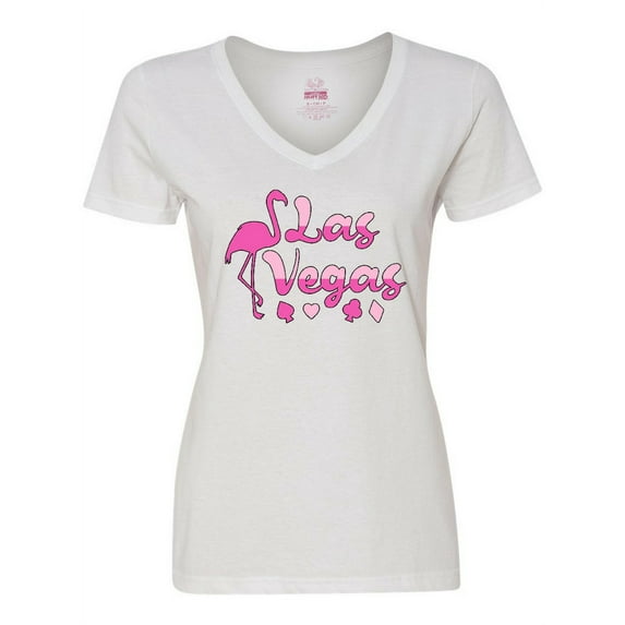 Inktastic Las Vegas- Flamingo Silhouette in Pink Women's V-Neck T-Shirt