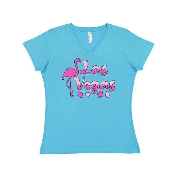 Inktastic Las Vegas- Flamingo Silhouette in Pink Women's V-Neck T-Shirt