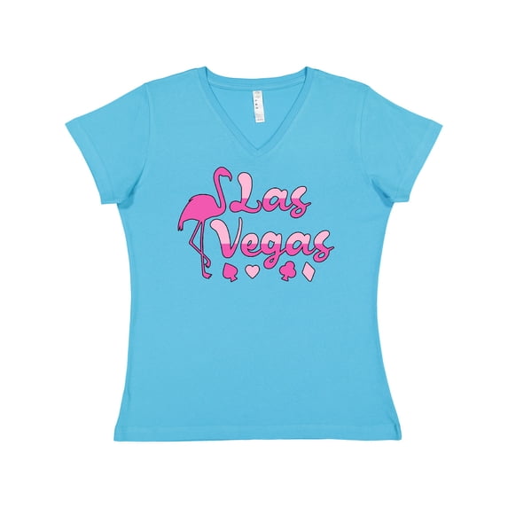 Inktastic Las Vegas- Flamingo Silhouette in Pink Women's V-Neck T-Shirt