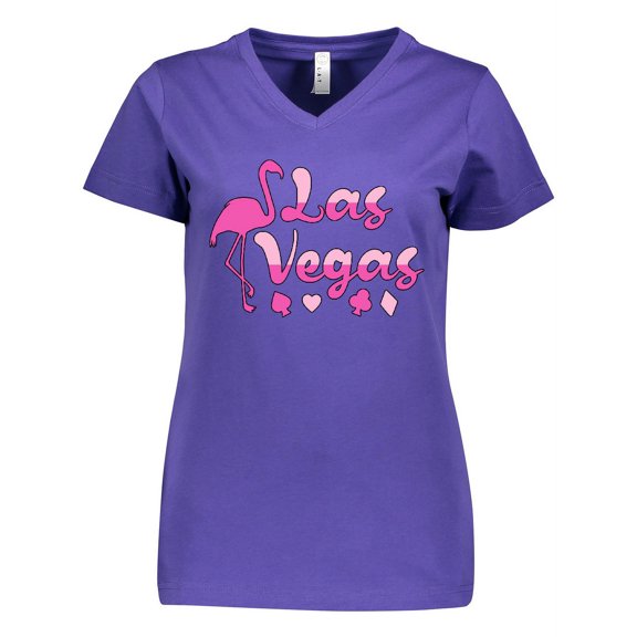 Inktastic Las Vegas- Flamingo Silhouette in Pink Women's V-Neck T-Shirt