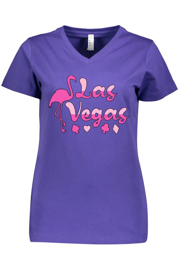 Las Vegas- Flamingo Silhouette in Pink Women's V-Neck T-Shirt