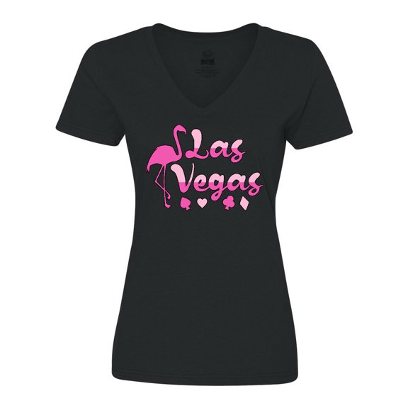 Inktastic Las Vegas- Flamingo Silhouette in Pink Women's V-Neck T-Shirt